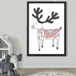 ARTZE Cute Beige Reindeer Scandi Animal Framed Print SIZE: A3 with Black Frame - Size: A4 - thumbnail 2
