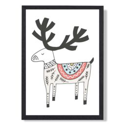 ARTZE Cute Beige Reindeer Scandi Animal Framed Print SIZE: A3 with Black Frame - Size: A4 - thumbnail 1