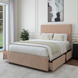 Bedmaster Luxury Velvet 4 Drawer Divan Base & Plain Headboard in Light Brown - Size: Double - thumbnail 2