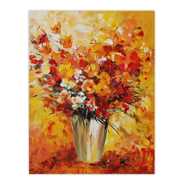 "Artery8 Autumn Flowers Floral Bouquet Oil Painting Wall Art Print in Mustard - Size: W12"" x H16""" - image 1
