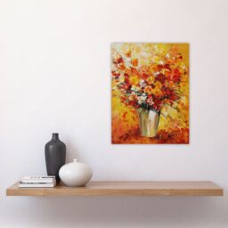 "Artery8 Autumn Flowers Floral Bouquet Oil Painting Wall Art Print in Mustard - Size: W12"" x H16""" - thumbnail 4