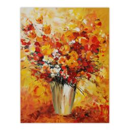 "Artery8 Autumn Flowers Floral Bouquet Oil Painting Wall Art Print in Mustard - Size: W12"" x H16""" - thumbnail 1