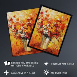 "Artery8 Autumn Flowers Floral Bouquet Oil Painting Wall Art Print in Mustard - Size: W12"" x H16""" - thumbnail 2