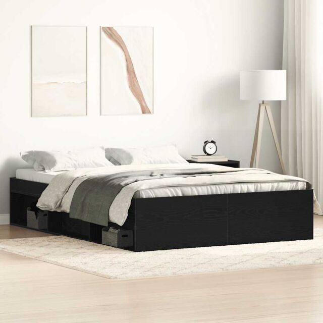Berkfield Home Bed Frame without Mattress Black Oak 135x190 cm Engineered Wood in Brown - image 1