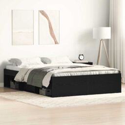 Berkfield Home Bed Frame without Mattress Black Oak 135x190 cm Engineered Wood in Brown - thumbnail 1
