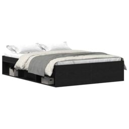 Berkfield Home Bed Frame without Mattress Black Oak 135x190 cm Engineered Wood in Brown - thumbnail 2