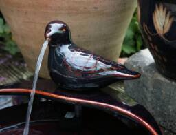 Primrose Bird Bowl Water Feature Fountain Waterfall Solar Red Glazed Ceramic in Black - thumbnail 2