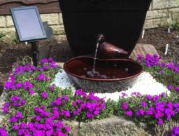 Primrose Bird Bowl Water Feature Fountain Waterfall Solar Red Glazed Ceramic in Black - thumbnail 5