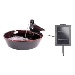 Primrose Bird Bowl Water Feature Fountain Waterfall Solar Red Glazed Ceramic in Black - thumbnail 6