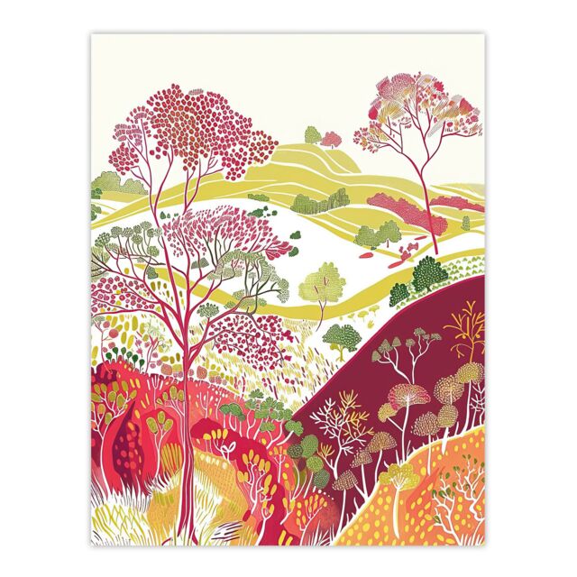 "Artery8 Blooming Trees Yorkshire Countryside Landscape Wall Art Print - Size: W24"" x H32""" - image 1