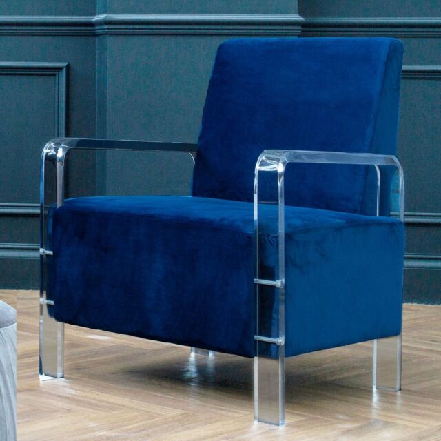 Orsina Contemporary Blue Velvet Chair, Minimalist Acrylic Leg Accent Chair for Living Room, Modern Velvet Armchair - image 1