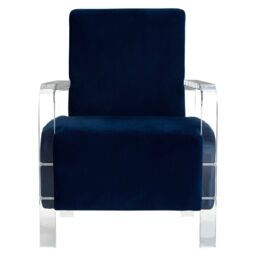 Orsina Contemporary Blue Velvet Chair, Minimalist Acrylic Leg Accent Chair for Living Room, Modern Velvet Armchair - thumbnail 4