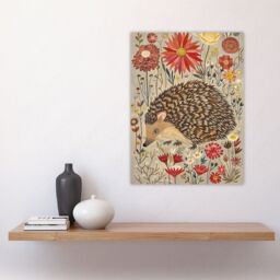 "Artery8 Cute Hedgehog Floral Artwork Rustic Woodland Wall Art Print in Grey - Size: W24"" x H32""" - thumbnail 4