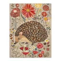 "Artery8 Cute Hedgehog Floral Artwork Rustic Woodland Wall Art Print in Grey - Size: W24"" x H32""" - thumbnail 1