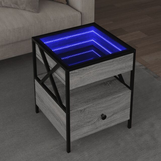 Berkfield Home Coffee Table with Infinity LED Grey Sonoma 40x40x51 cm - Size: 40 x 40 x 51 cm - image 1