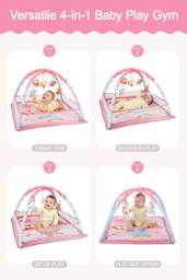 H&O Direct Baby Animal Activity Play Mat with Hanging Sensory Toys in Pink - thumbnail 3
