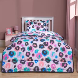 OHS Coverless 10.5 Tog Duvet Set Leopard Kids Quilt Bedding Pillowcase in Pink - Size: Single