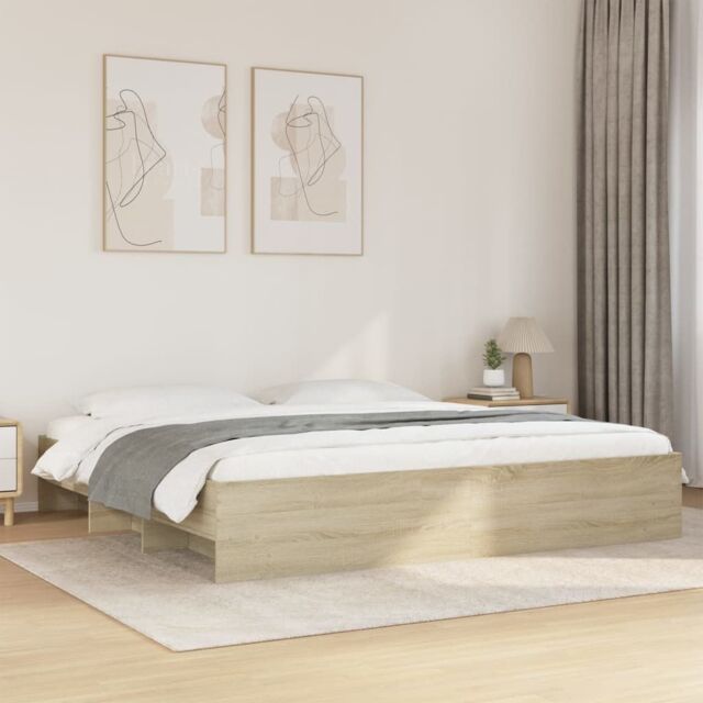 Berkfield Home Bed Frame without Mattress Sonoma Oak 200x200 cm Engineered Wood in Brown - image 1