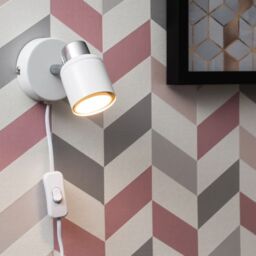 ValueLights Benton Pair of White & Chrome Plug In Spotlight Wall Lights with Bulbs in Silver