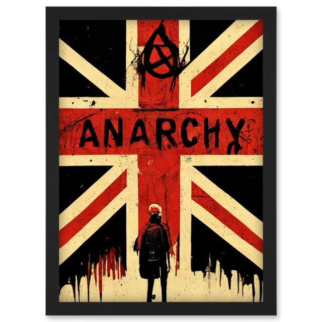 Artery8 Civil Unrest Punk Rioting UK Houses Parliament Riot Artwork Framed Wall Art Print A4 in Black - image 1