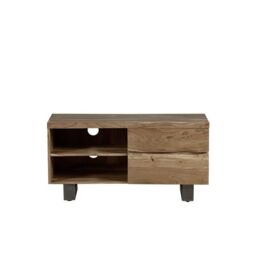 Indian Hub Baltic Live Edge 2 Drawer Small TV Stand - Metal/Acacia Solid Wood - L45 x W110 x H55 cm in Brown - thumbnail 2