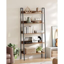 VASAGLE 5 Tier Industrial Narrow Ladder Shelf Home Office Storage in Brown - thumbnail 2