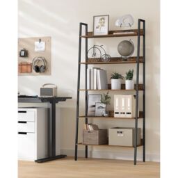 VASAGLE 5 Tier Industrial Narrow Ladder Shelf Home Office Storage in Brown - thumbnail 1