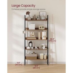 VASAGLE 5 Tier Industrial Narrow Ladder Shelf Home Office Storage in Brown - thumbnail 4