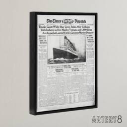 "Artery8 Newspaper Front Page 1912 Titanic Disaster Framed Canvas Wall Art Print in Grey - Size: W12"" x H16""" - thumbnail 2