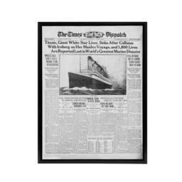 "Artery8 Newspaper Front Page 1912 Titanic Disaster Framed Canvas Wall Art Print in Grey - Size: W12"" x H16""" - thumbnail 1