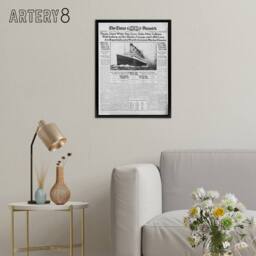 "Artery8 Newspaper Front Page 1912 Titanic Disaster Framed Canvas Wall Art Print in Grey - Size: W12"" x H16""" - thumbnail 3