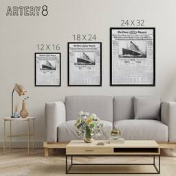 "Artery8 Newspaper Front Page 1912 Titanic Disaster Framed Canvas Wall Art Print in Grey - Size: W12"" x H16""" - thumbnail 4