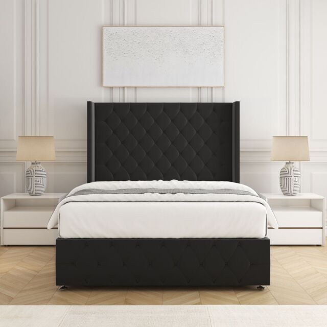 "BSSPOKE Ruby Divan Bed Set Plush Velvet 54"" Headboard & Mattress No Drawers in Black - Size: Single" - image 1