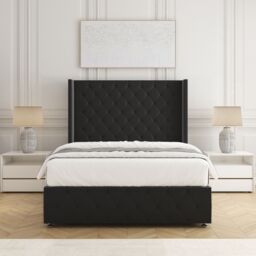 "BSSPOKE Ruby Divan Bed Set Plush Velvet 54"" Headboard & Mattress No Drawers in Black - Size: Single" - thumbnail 1