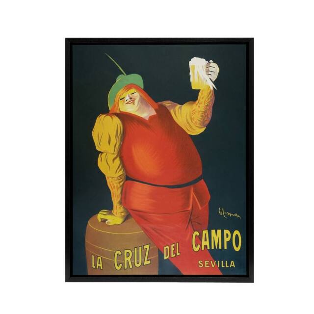 "Artery8 La Cruz del Campo Beer Vintage Ad Framed Canvas Wall Art Print Cappiello in Red - Size: W12"" x H16""" - image 1