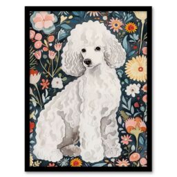 Artery8 Elegant Poodle Dog Lover Pet with Wildflowers Framed Wall Art - Size: A4 - thumbnail 1