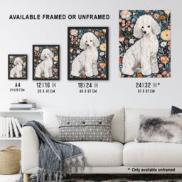 Artery8 Elegant Poodle Dog Lover Pet with Wildflowers Framed Wall Art - Size: A4 - thumbnail 3