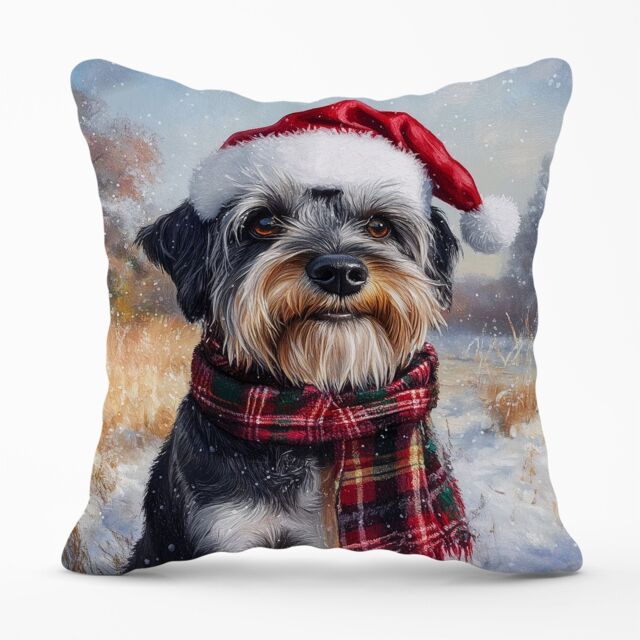 Warren Reed - Designer Christmas Schnauzer Cushion in Grey - Size: 60 cm x 60 cm - image 1