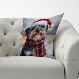 Warren Reed - Designer Christmas Schnauzer Cushion in Grey - Size: 60 cm x 60 cm - thumbnail 3