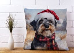 Warren Reed - Designer Christmas Schnauzer Cushion in Grey - Size: 60 cm x 60 cm - thumbnail 2