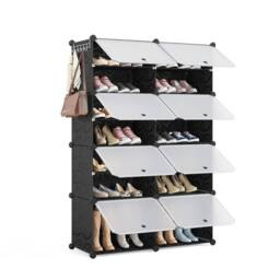 KORVIXA Black 8 PCS Portable Plastic Shoe Cabinet with Door - Size: 100 cm - thumbnail 3