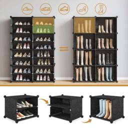 KORVIXA Black 8 PCS Portable Plastic Shoe Cabinet with Door - Size: 100 cm - thumbnail 4