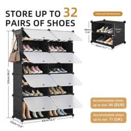 KORVIXA Black 8 PCS Portable Plastic Shoe Cabinet with Door - Size: 100 cm - thumbnail 2