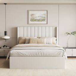 Modish Furnishing Maddison King Size Cream Velvet Ottoman Storage Bed - thumbnail 3
