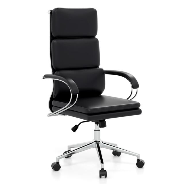 Costway Ergonomic Leather Office Chair Executive Chair w/Adjustable Height-Black in Black - image 1