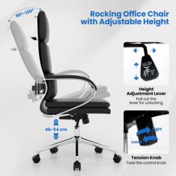 Costway Ergonomic Leather Office Chair Executive Chair w/Adjustable Height-Black in Black - thumbnail 3
