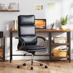 Costway Ergonomic Leather Office Chair Executive Chair w/Adjustable Height-Black in Black - thumbnail 6