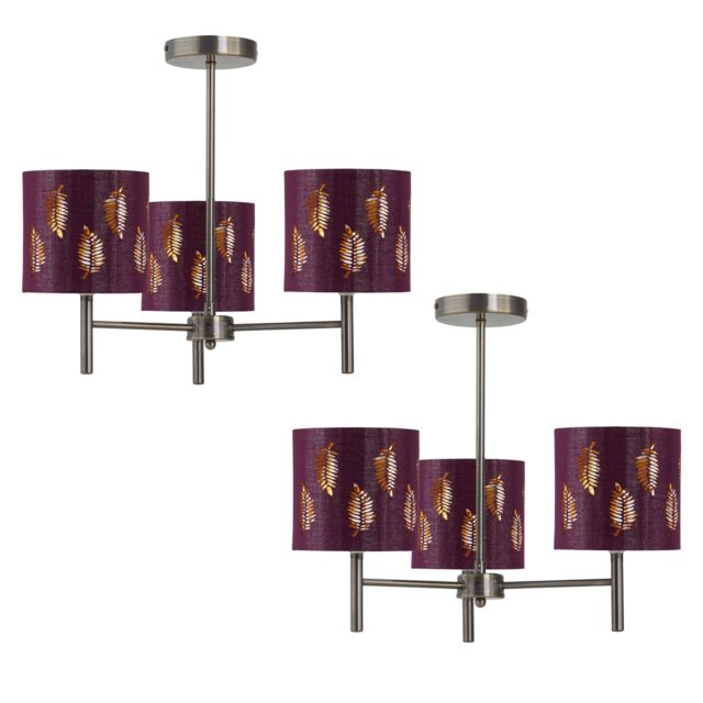 First Choice Lighting Set of 2 Brea - Antique Brass 3 Light Fittings with Burgundy Shades in Bronze - image 1