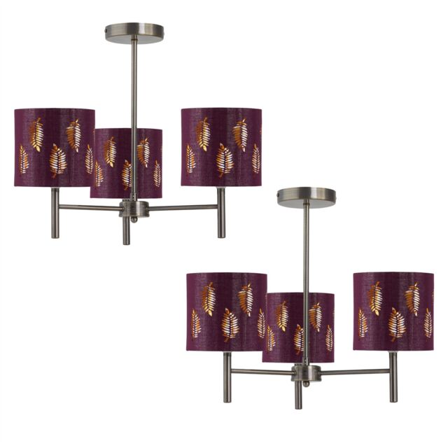 First Choice Lighting Set of 2 Brea - Antique Brass 3 Light Fittings with Burgundy Shades in Gold - image 1