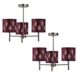 First Choice Lighting Set of 2 Brea - Antique Brass 3 Light Fittings with Burgundy Shades in Bronze - thumbnail 1